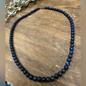 Lapis Lazuli Elegant Blue Beaded Necklace with .925 silver clasp